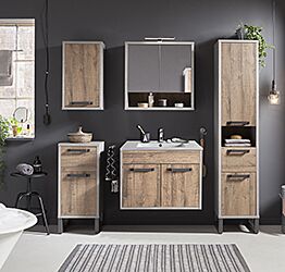 Mobili per bagni industry in finitura Cemento e Rovere invecchiato