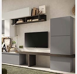 Parete attrezzata moderna finitura Gesso, Bronzo e Bianco Lucido