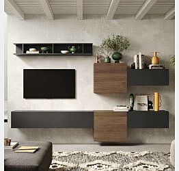 Parete attrezzata soggiorno moderno, finitura Lava e Mercure