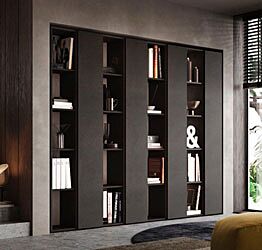 Parete attrezzata, Soggiorno libreria finitura Lava, Made in Italy