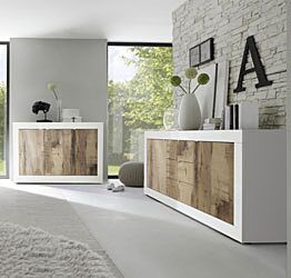 Soggiorno bianco lucido e Pero con Madia 3 ante e Madia 2 ante 3 cassetti