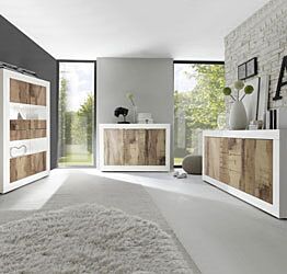 Soggiorno bianco lucido e Pero con Vetrina, Madia 3 ante e Madia 2 ante 3 cassetti