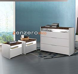 Set Comò e 2 Comodini con guide ammortizzate in finitura bianco opaco e Noce Dark