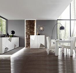 Soggiorno moderno completo  in finitura Bianco lucido con specchi