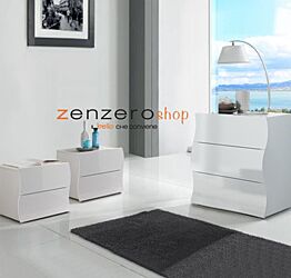 Set Completo, Comò e Coppia Comodini, bianco lucido, linea onda