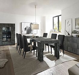 Sala da pranzo completa con madia, consolle e vetrina, finitura Ossido