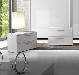 Coppia di comodini bianco lucido, maniglie serie line