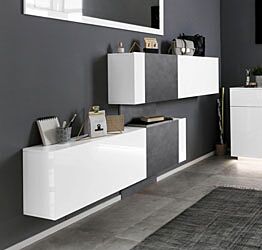 Scarpiera doppia, design orizzontale e moderno, finitura Bianco Lucido e Ardesia