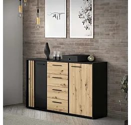 madia a 4 cassetti nera