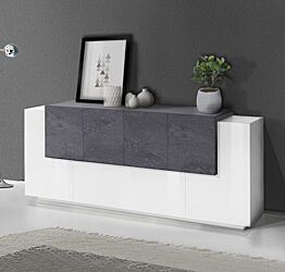 Credenza 6 ante battenti e una ribalta in Bianco lucido e Ardesia