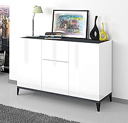 Madia moderna Bianca lucido e Ardesia, 3 ante 1 cassetto