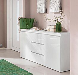 Madia moderna Bianco laccato lucido con maniglie a gola, 2 ante 3 cassetti