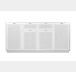 Credenza  Kara bianca 4 ante 2 cassetti con frontali effetto Rafia bianca