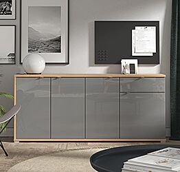 Credenza per soggiorno moderna, finitura Grigio grafite e Rovere