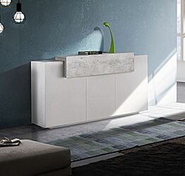 Madia moderna Cemento e Bianco lucido, 3 ante e una ribalta