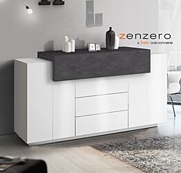 Madia bianca e ardesia con 2 ante, 3 cassetti e una ribalta