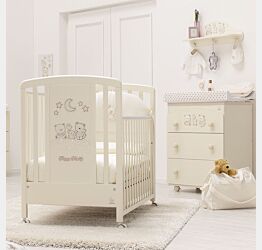 Lettino neonati Paddington avorio con decorazioni e ruote Zenzero Shop