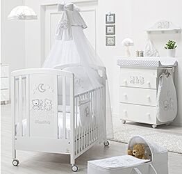 Lettino neonati Paddington con decorazione e ruote, finitura Bianco