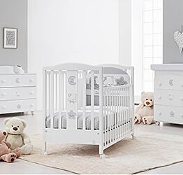 Culla moderna Grizzly con ruote, finitura bianco con decori grigi Zenzero Shop