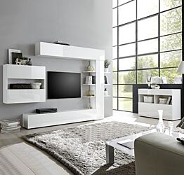 Sala moderna con parete attrezzata e madia, Bianco Lucido