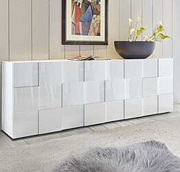 Credenza, Madia Moderna con 4 ante, finitura Bianco Lucido