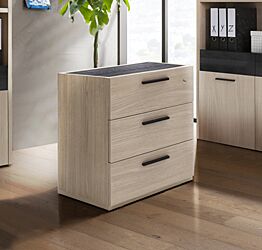 Cassettiera Leonardo con ruote e 3 cassetti in finitura Rovere e Nero chalet