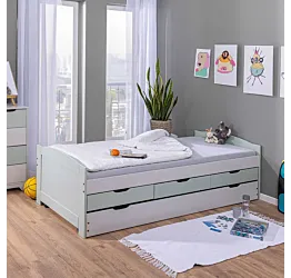 Divano letto con cassetti, secondo letto estraibile, Grigio chiaro e Salvia Zenzero Shop