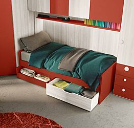 Divano letto con cassettoni libreria in Bianco altea e Corallo