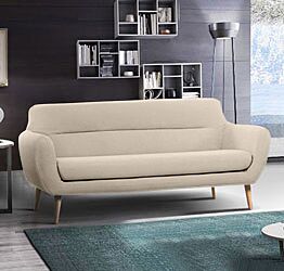 Divano moderno Eiger con gambe in legno, 3 posti, finitura Avorio