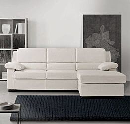 Divano Ginevra a 3 posti con penisola, tessuto Bianco