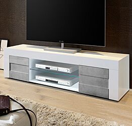 Porta TV Moderno di Design a due ante Bianco Lucido e frontali Beton