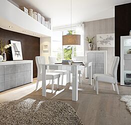 Sala Completa Moderna e di Design in Bianco Lucido e Beton