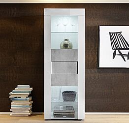 Vetrina di Design ad un anta Bianco Lucido e Beton