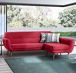 Divano moderno Chimborazo ad angolo a 3 posti, gambe in legno, finitura Rossa