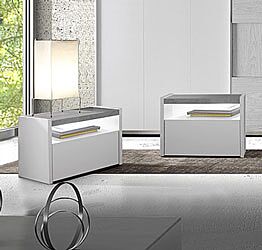 Coppia di comodini finitura Bianco Opaco e Beton, guide ammortizzate