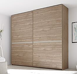 Armadio 2 ante scorrevoli, conveniente e moderno, finitura Noce Chiaro e inserto Argilla Zenzero Shop