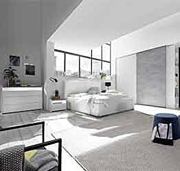 Camere matrimoniale con letto contenitore Bianca Opaco e Beton