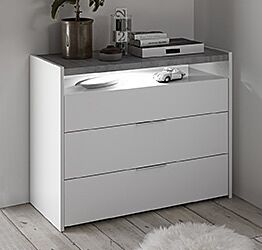 Comò moderno bianco opaco e beton con 3 cassetti