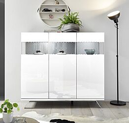 Madia alta 3 ante bianco lucido con piedino in ferro e interno bianco opaco