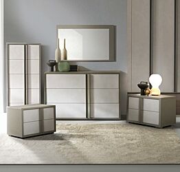 Set zona notte completo, finitura Calce e Grigio londra