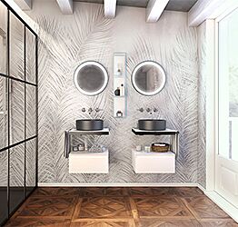 Doppio mobile bagno sospeso, finitura Bianco opaco e Gres calacatta