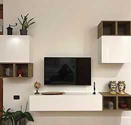 Parete componibile in legno laccato bianco - 270x180 cm