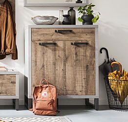 Offerta scarpiera industry, 2 ante + 1 cassetto, cemento e rovere invecchiato