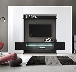 Parete attrezzata Bianco e Nero Lucido