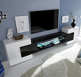 Mobile porta TV, parete attrezzata  Bianco Lucido e Nero