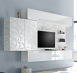 Parete attrezzata moderna con contenitore a parete Bianco Laccato Lucido serigrafato