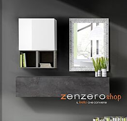 Mobile da ingresso completo con specchio, finitura, Bianco Lucido, Ossido, Beton e Argento