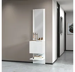 Pannello Specchiera con elemento ad 1 Anta Battente, 45x191x35 h cm, Bianco laccato lucido
