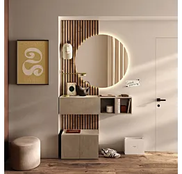 Ingresso moderno con specchio retroilluminato e pannello cannettato, Argilla e Cadiz