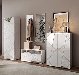 Ingresso completo composto da guardaroba, panca, specchio, appendiabiti e madia 2 ante Zenzero Shop